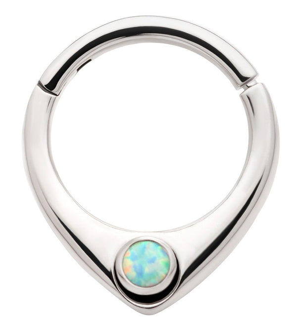 Point White Opalite Stainless Steel Hinged Segment Ring