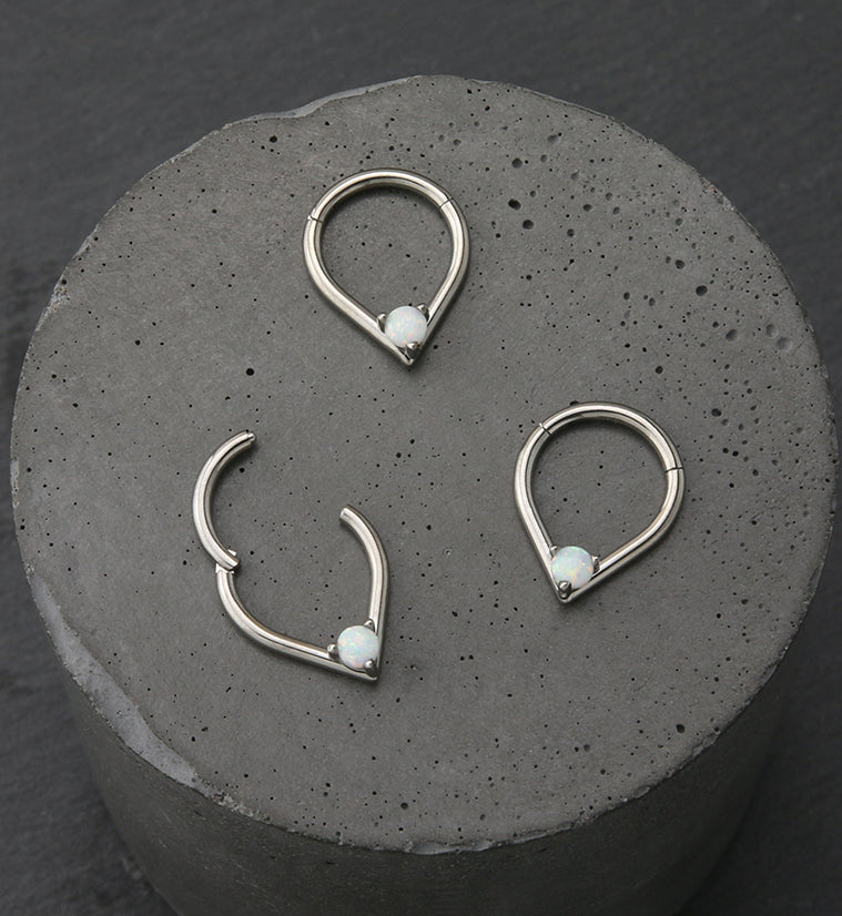 Point White Opalite Titanium Hinged Segment Ring