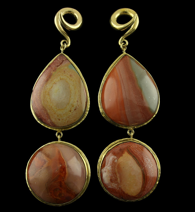 Double Polychrome Ocean Jasper Stone Brass Ear Weights