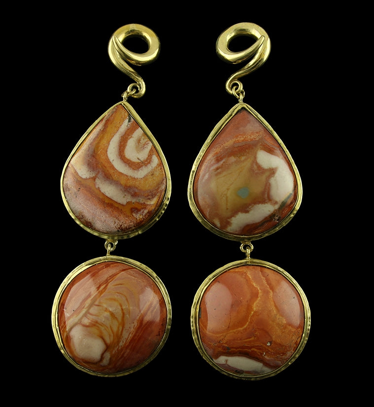 Double Polychrome Ocean Jasper Stone Brass Ear Weights