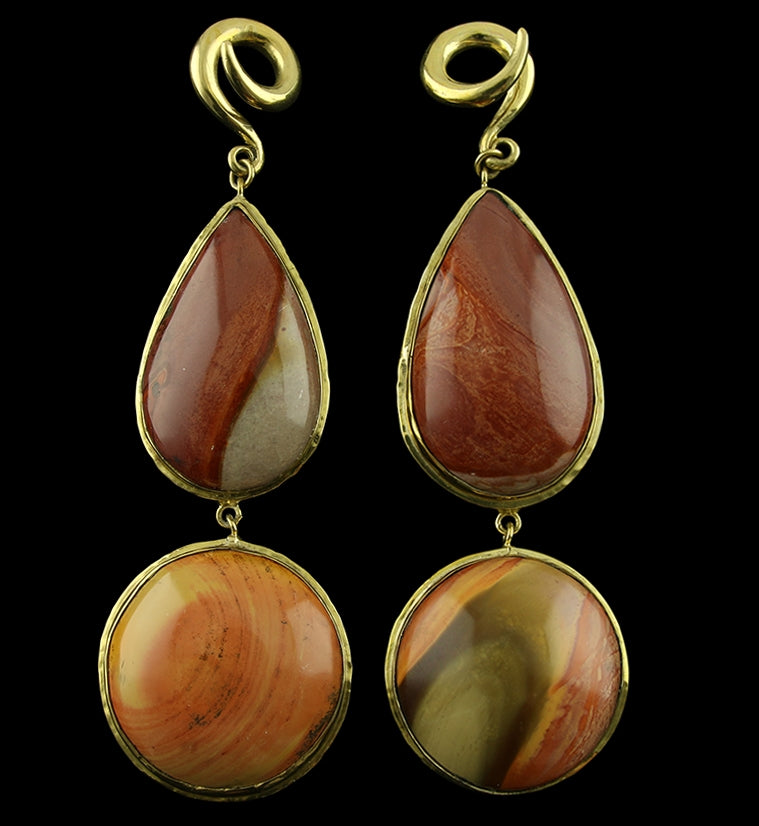 V10 Double Polychrome Ocean Jasper Stone Brass Ear Weights