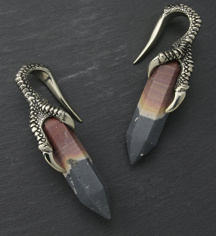 Polychrome Ocean Jasper Stone Talon White Brass Ear Weights