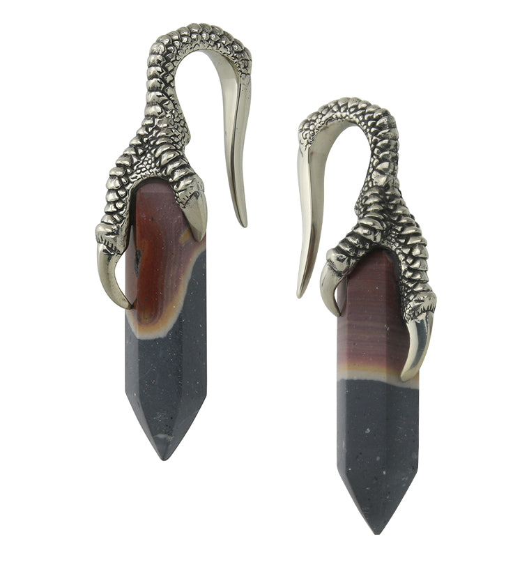 Polychrome Ocean Jasper Stone Talon White Brass Ear Weights