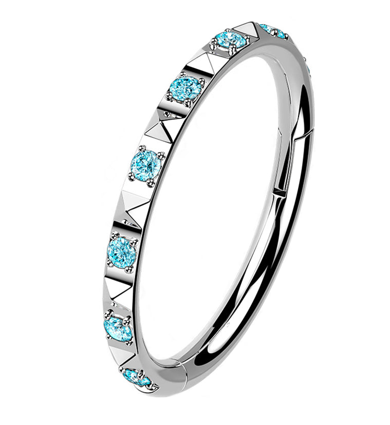 Polyhedra Aqua CZ Edge Titanium Hinged Segment Ring