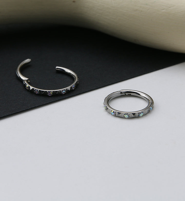 Polyhedra Aurora CZ Edge Titanium Hinged Segment Ring