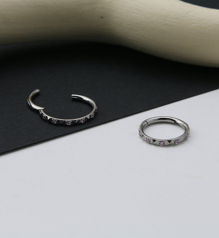 Polyhedra Pink CZ Edge Titanium Hinged Segment Ring