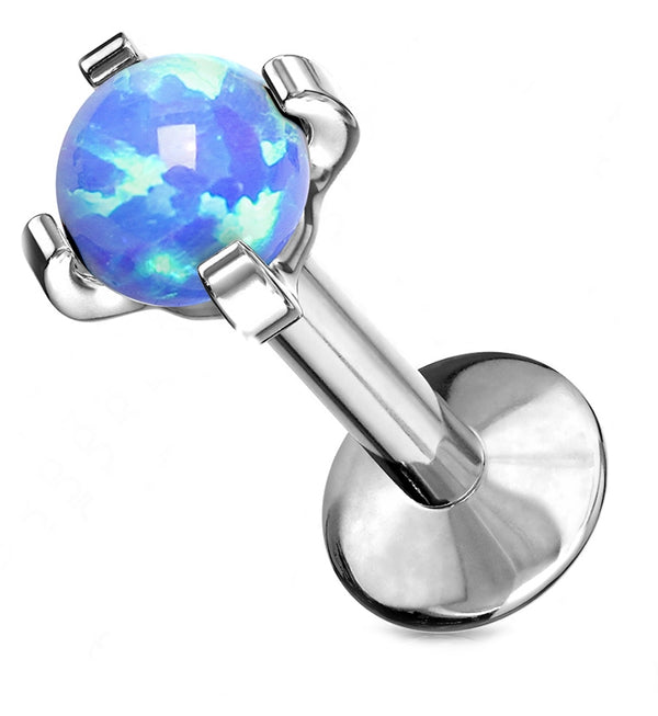 16G Blue Opal Prong Set Titanium Labret
