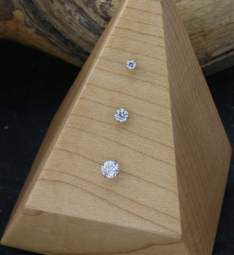 Prong Clear CZ Threadless Titanium Top