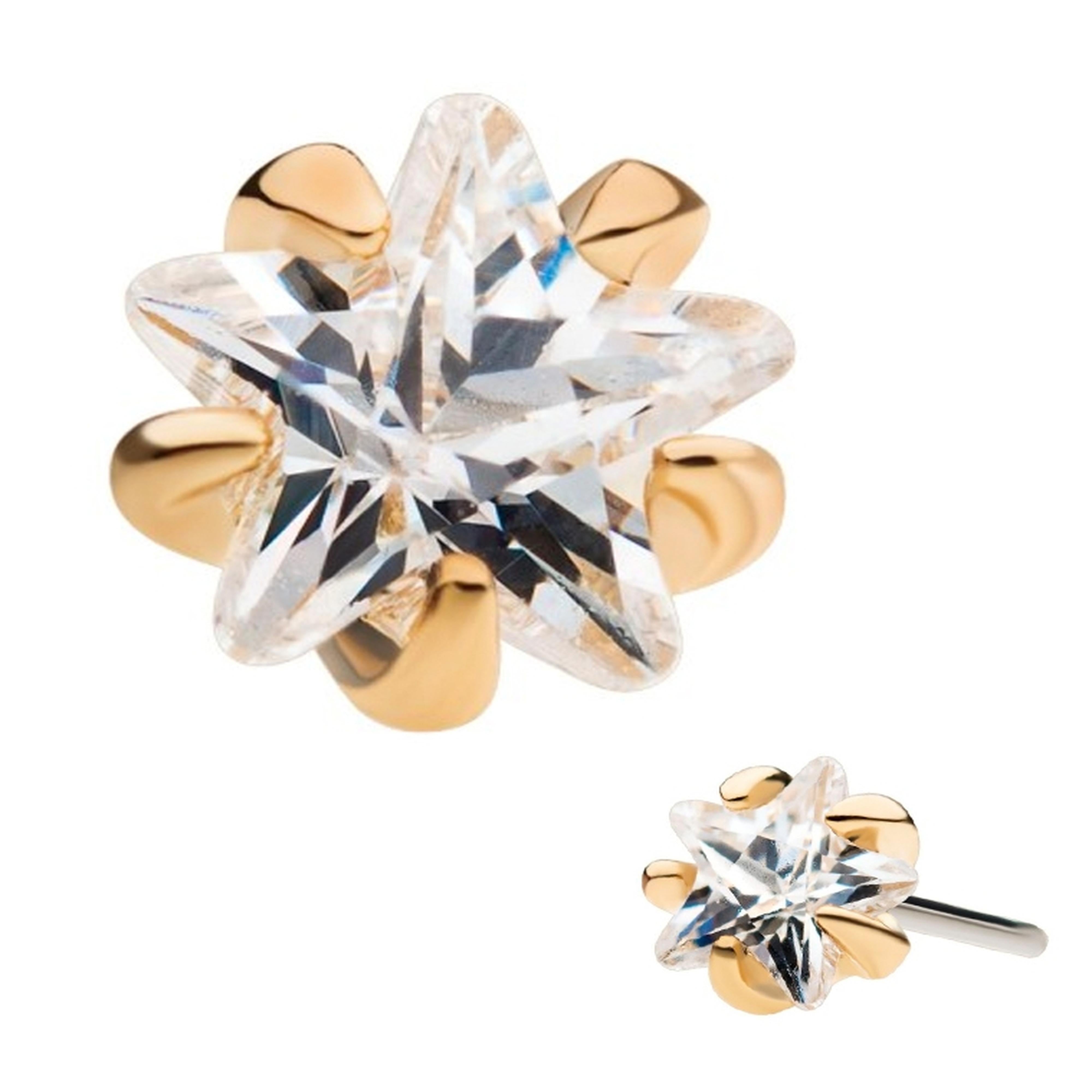 14kt Gold Prong Star CZ Threadless Top