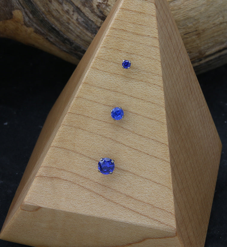 Prong Dark Blue CZ Threadless Titanium Top