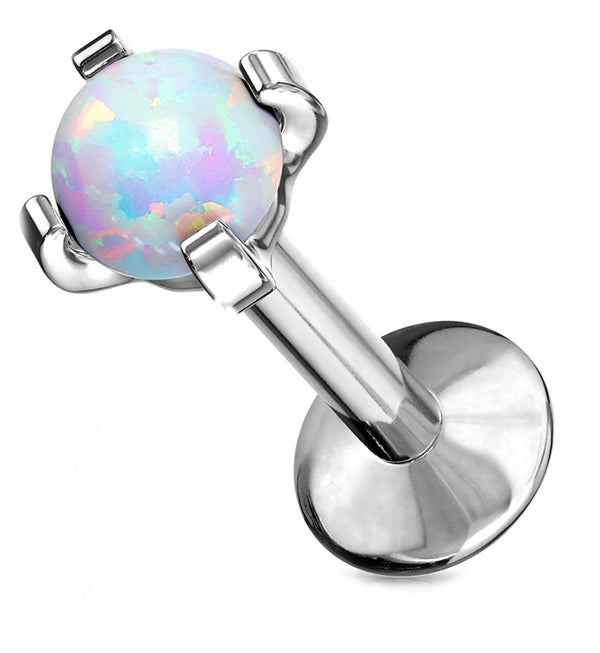 16G White Opal Prong Set Titanium Labret