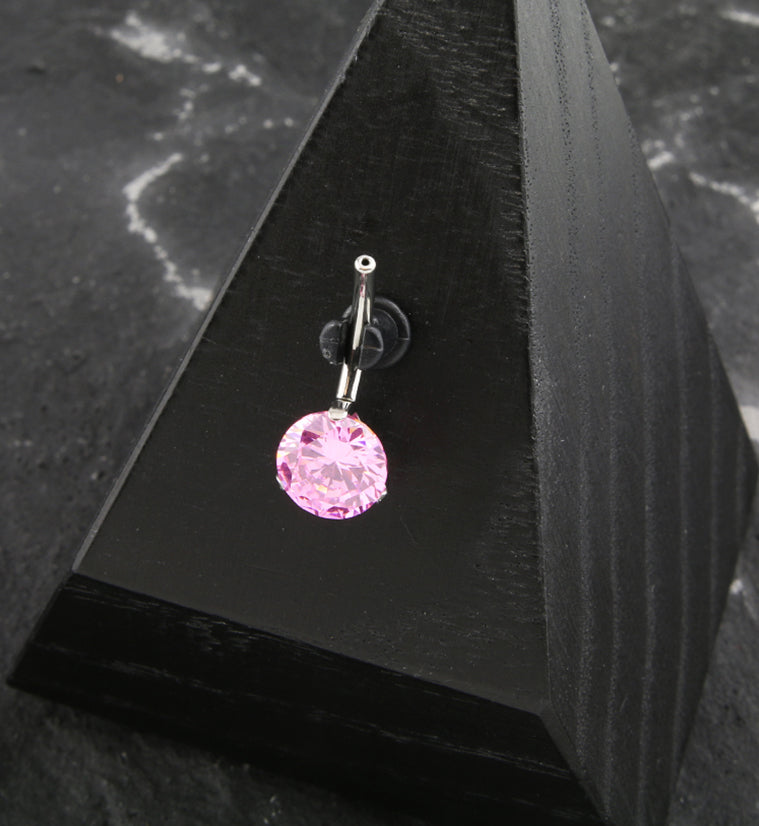 Prong Pink CZ Titanium Threadless Belly Button Ring Base