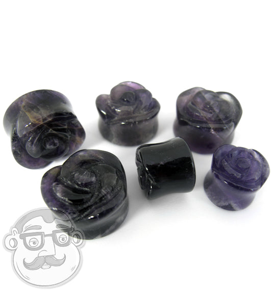 Purple Amethyst Stone Rose Bud Plugs