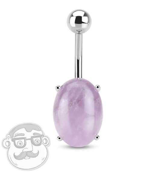 Purple Amethyst Oval Belly Button Ring