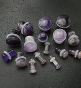 Purple Amethyst Stone Plugs - Single Flare with Grooves