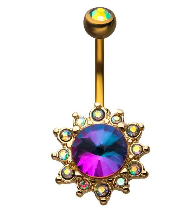 Purple Aurora Flower CZ Gold Belly Ring