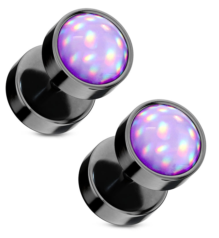 16G Purple Escent Black PVD Stainless Steel Fake Plugs / Gauges