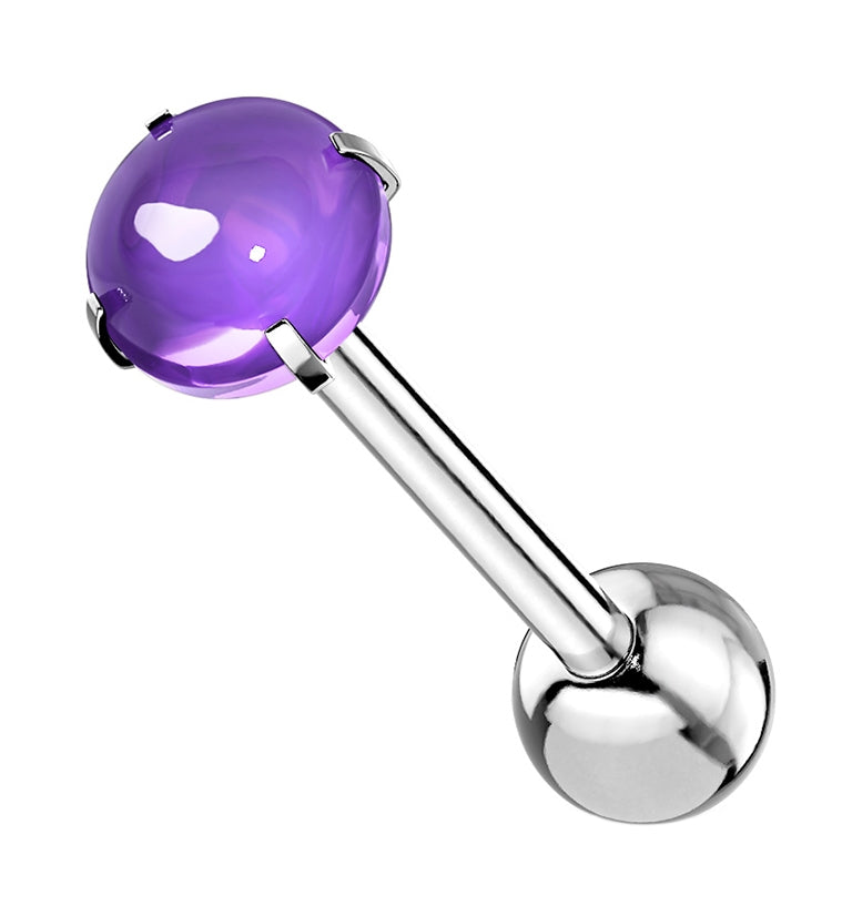 Purple Cabochon Prong Stainless Steel Barbell