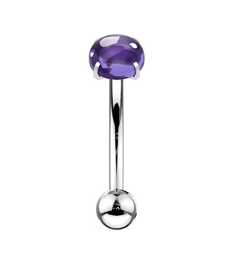 Purple Cabochon Prong Set Stainless Steel Curved Barbell