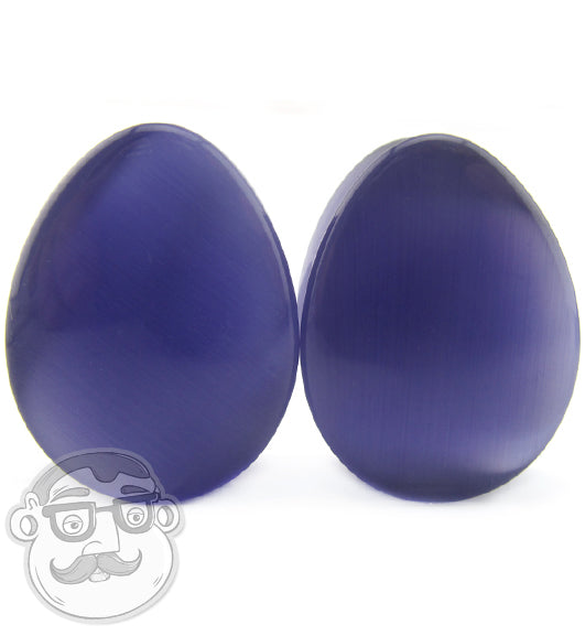 Purple Cat's Eye Glass Teardrop Plugs