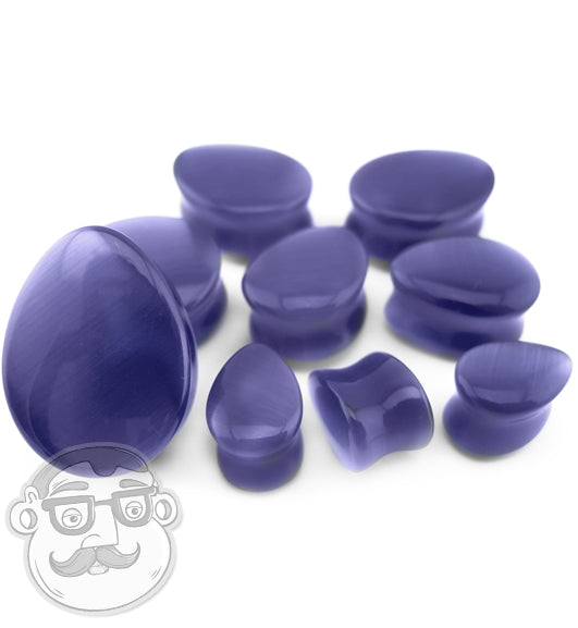 Purple Cat's Eye Glass Teardrop Plugs