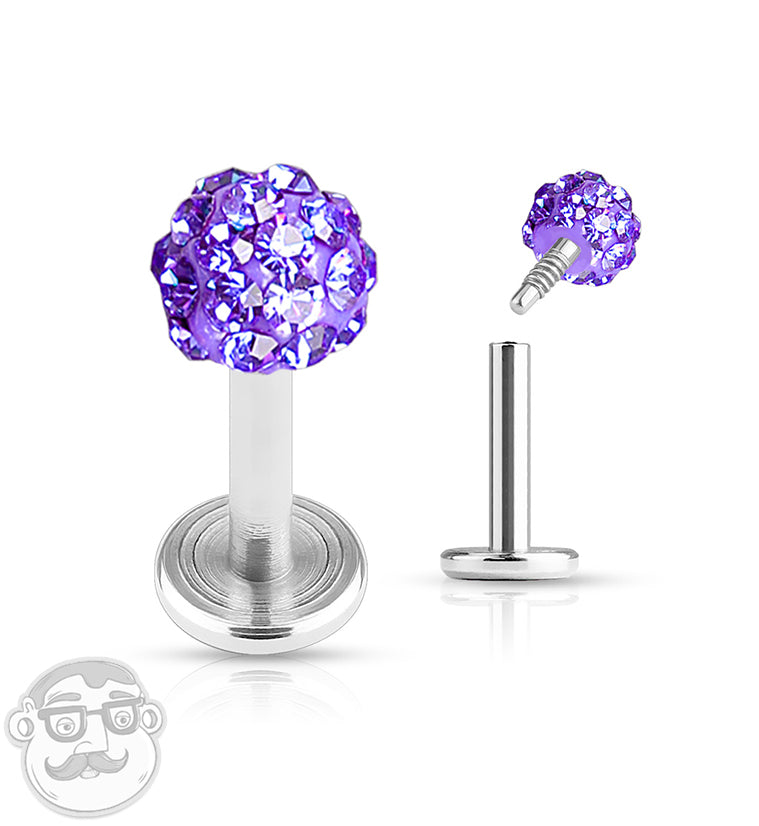 16G Purple Crystal Internally Threaded Labret Stud