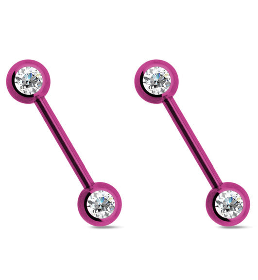 Double CZ Gem Purple Nipple Ring Barbell