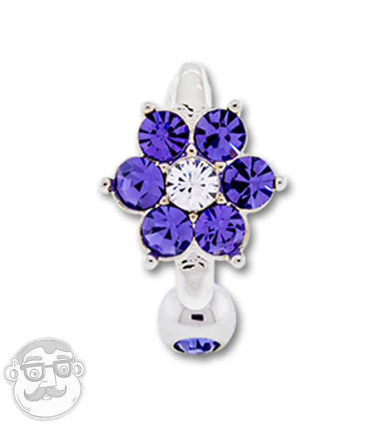 Purple CZ Flower Belly Button Ring