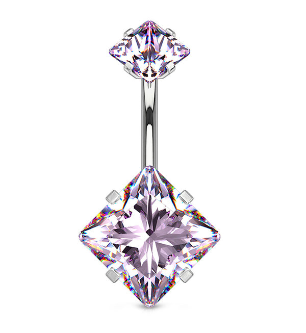 Purple CZ Square Internally Threaded Belly Button Ring