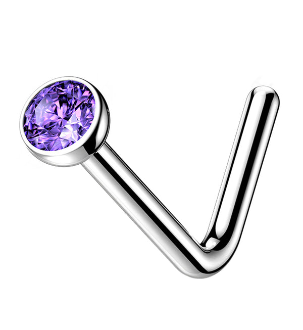 Purple CZ Top L Bend Titanium Nose Ring