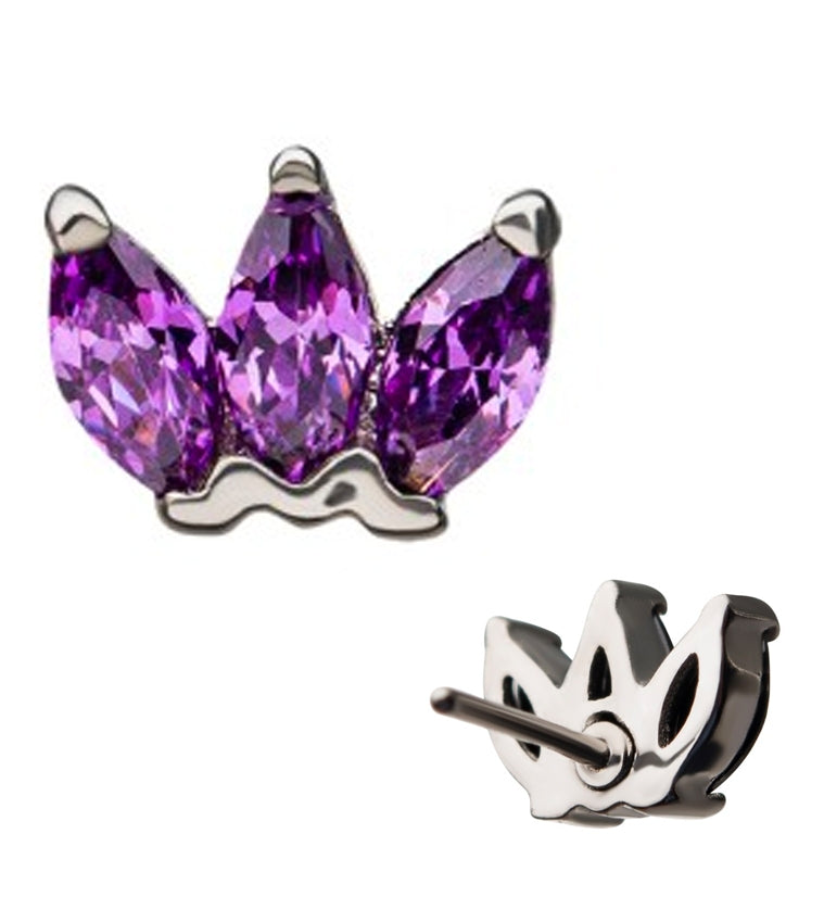 14kt White Gold Purple CZ Lotus Threadless Top