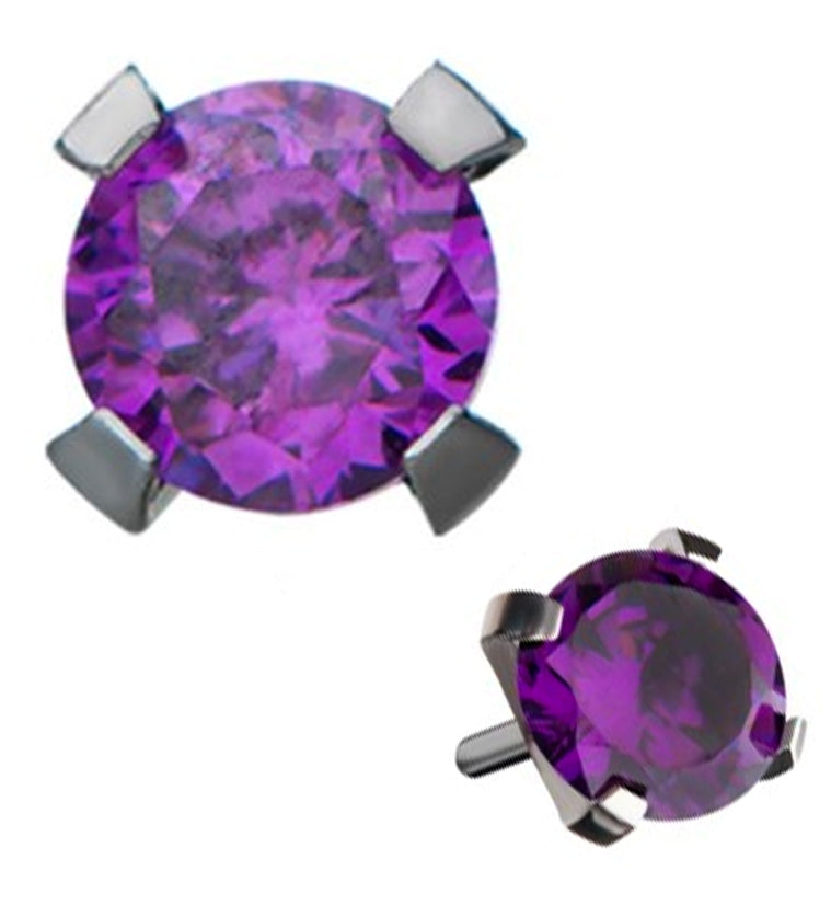Titanium Threadless Purple CZ Prong Set Top