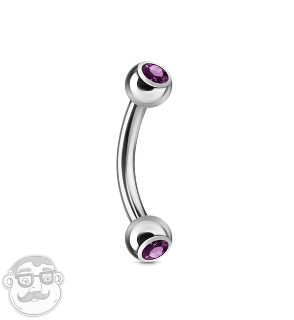 Purple Double CZ Stainless Steel Curved Barbell