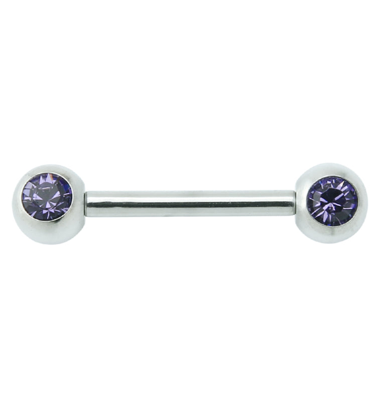 Internally Threaded Stainless Steel Tanzanite CZ Barbell