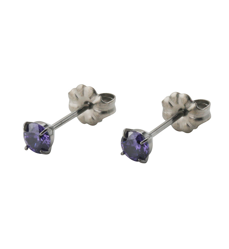 Purple Swarovski Gem Prong Titanium Earrings