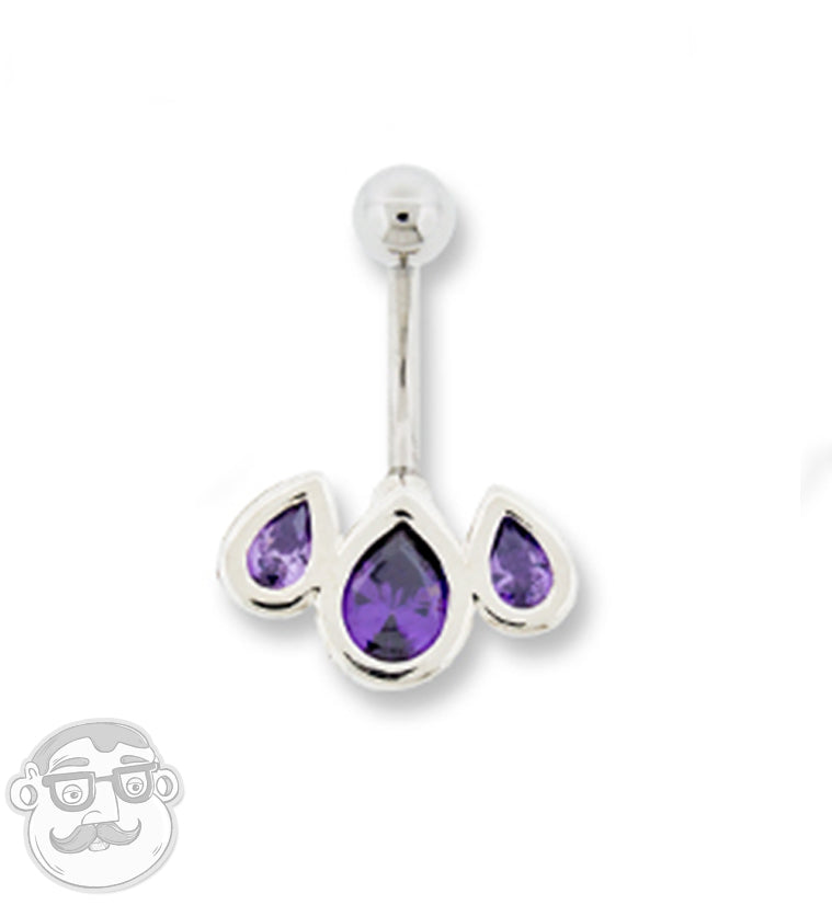Triple Teardrop Purple CZ Belly Button Ring