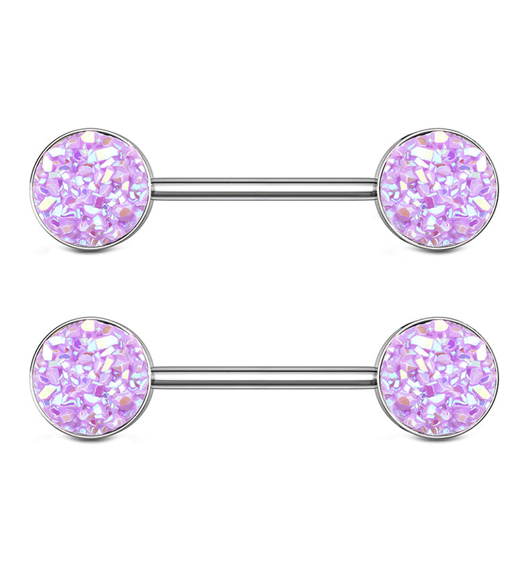 14G Purple Druzy Nipple Ring Barbell