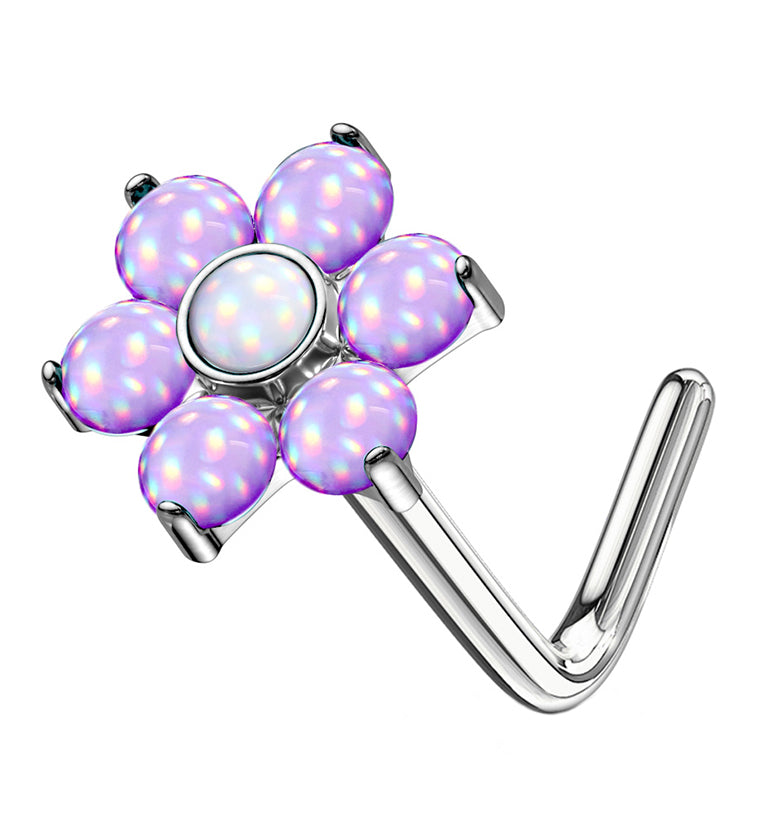 20G Purple Escent Flower L Bend Nose Ring