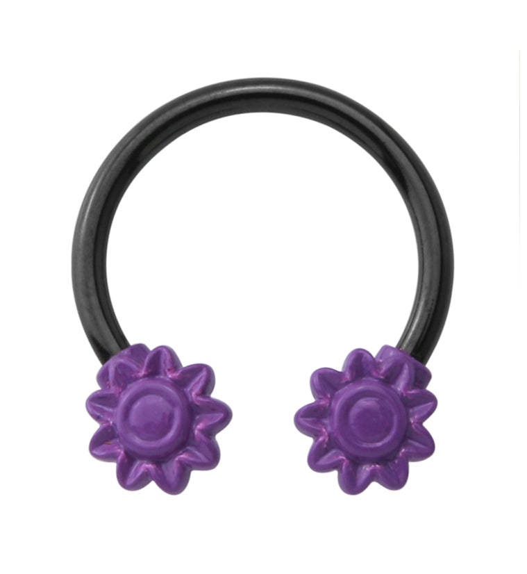 Purple Flower Black PVD Stainless Steel Circular Barbell