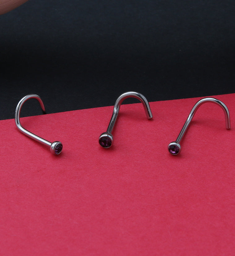 Purple Gem Nose Screw Ring