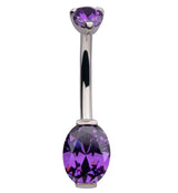 Amethyst Oval CZ Titanium Belly Button Ring