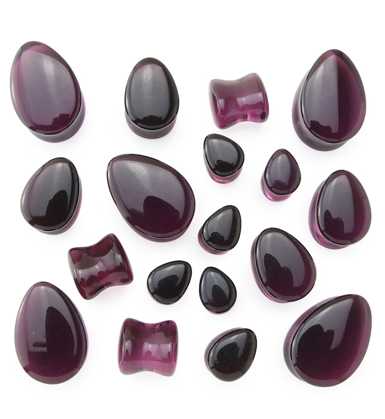 Purple Glass Teardrop Saddle Plugs
