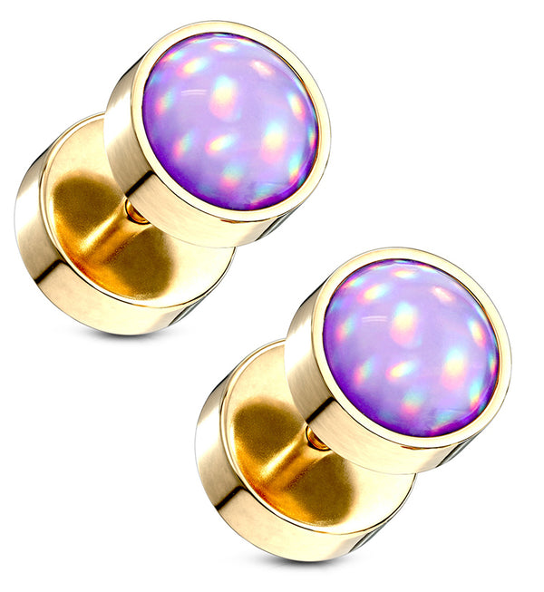 16G Purple Escent Gold PVD Stainless Steel Fake Plugs / Gauges
