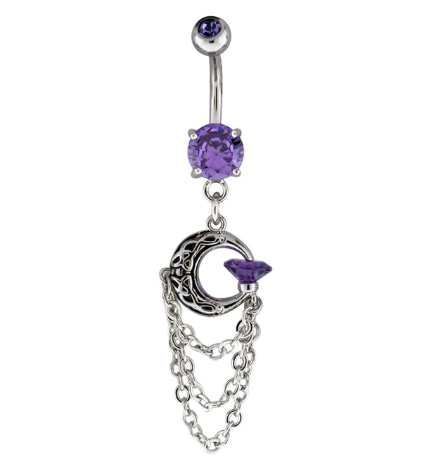Purple Half Moon Dangle Chain Belly Button Ring