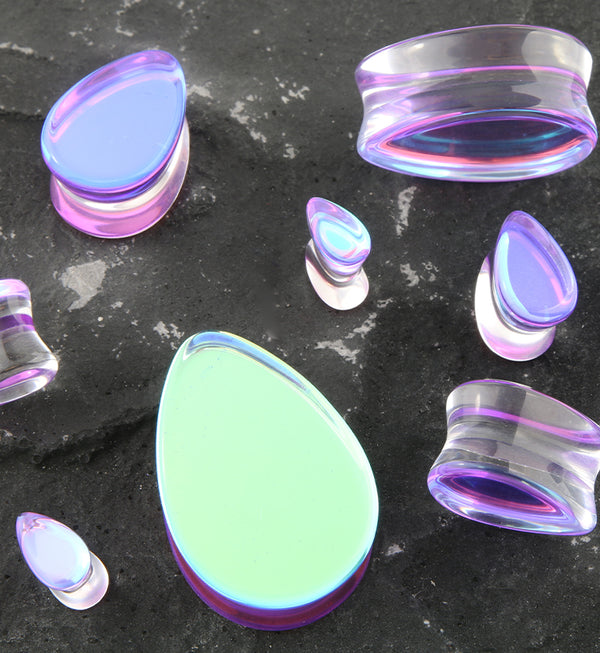 Purple Iridescent Glass Teardrop Plugs