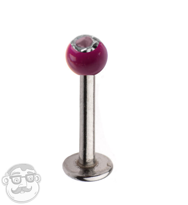 16G Stainless Steel Lip / Labret Stud with CZ Purple Ceramic Ball