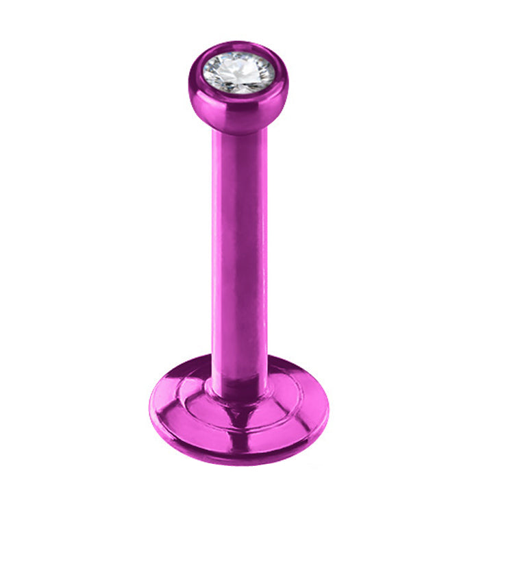 Purple PVD CZ Stainless Steel Internally Threaded Labret