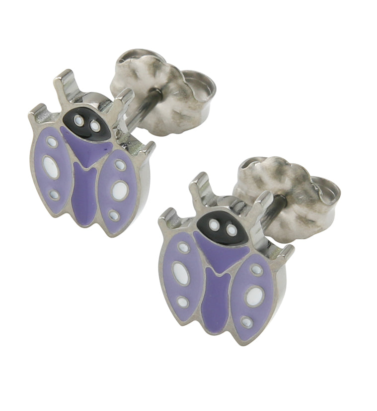 Purple Ladybug Titanium Stud Earrings