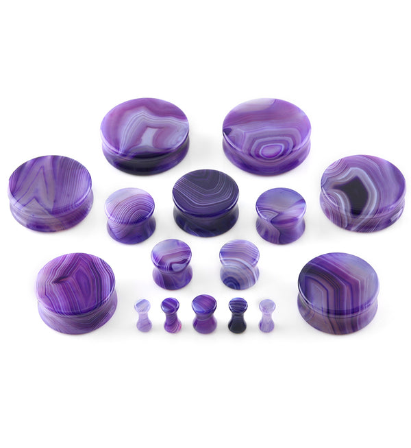 Purple Line Agate Stone Plugs (8 Gauge - 1 & 1/4