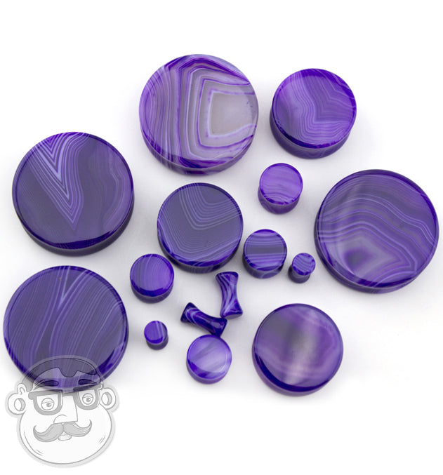 Purple Line Agate Stone Plugs